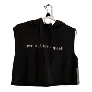 NUX Black Cropped Sleeveless Hoodie with Motivational Text size large